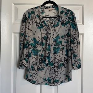 Sheer floral blouse with tie